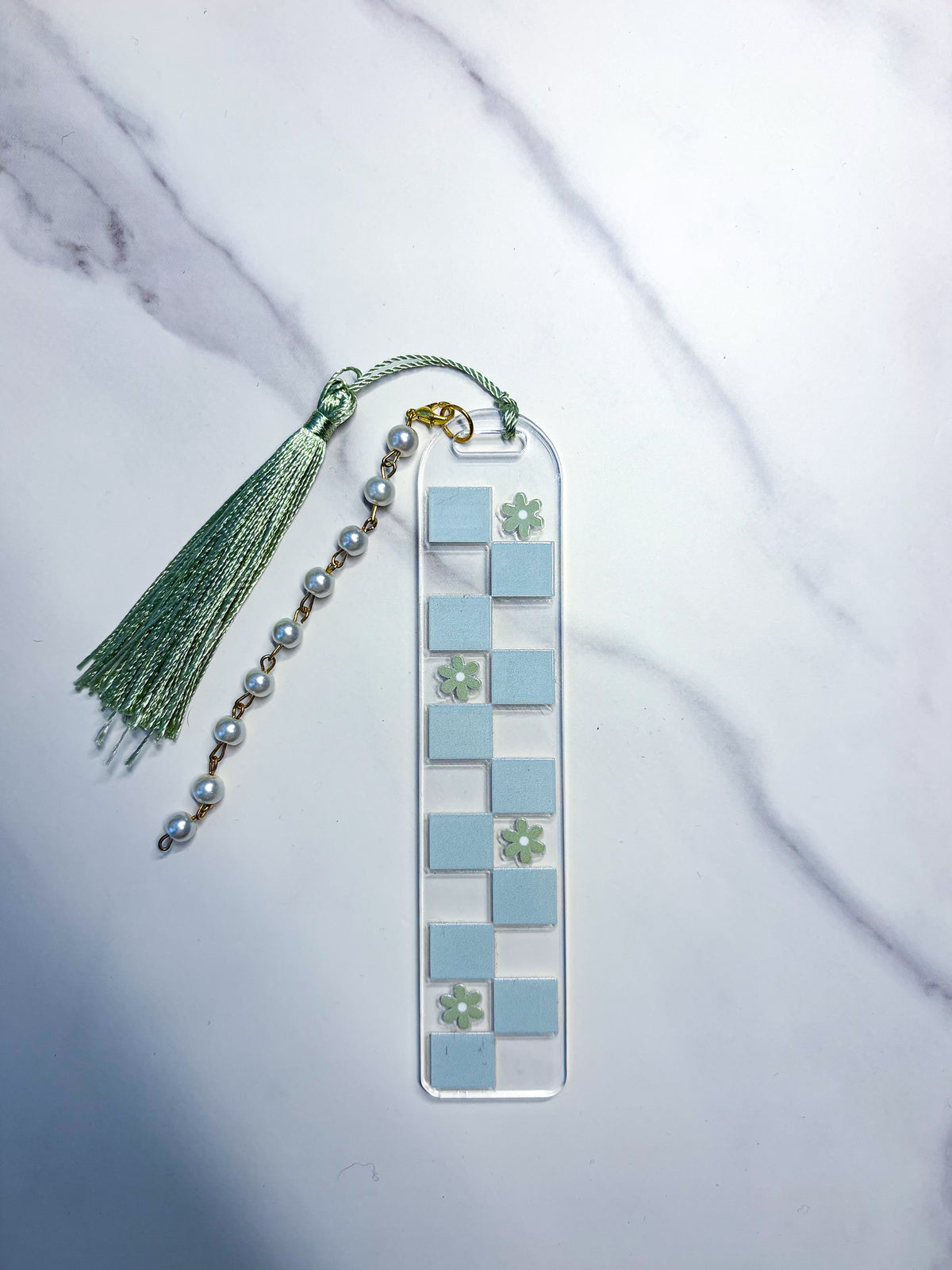 Floral Checkered Acrylic Bookmark