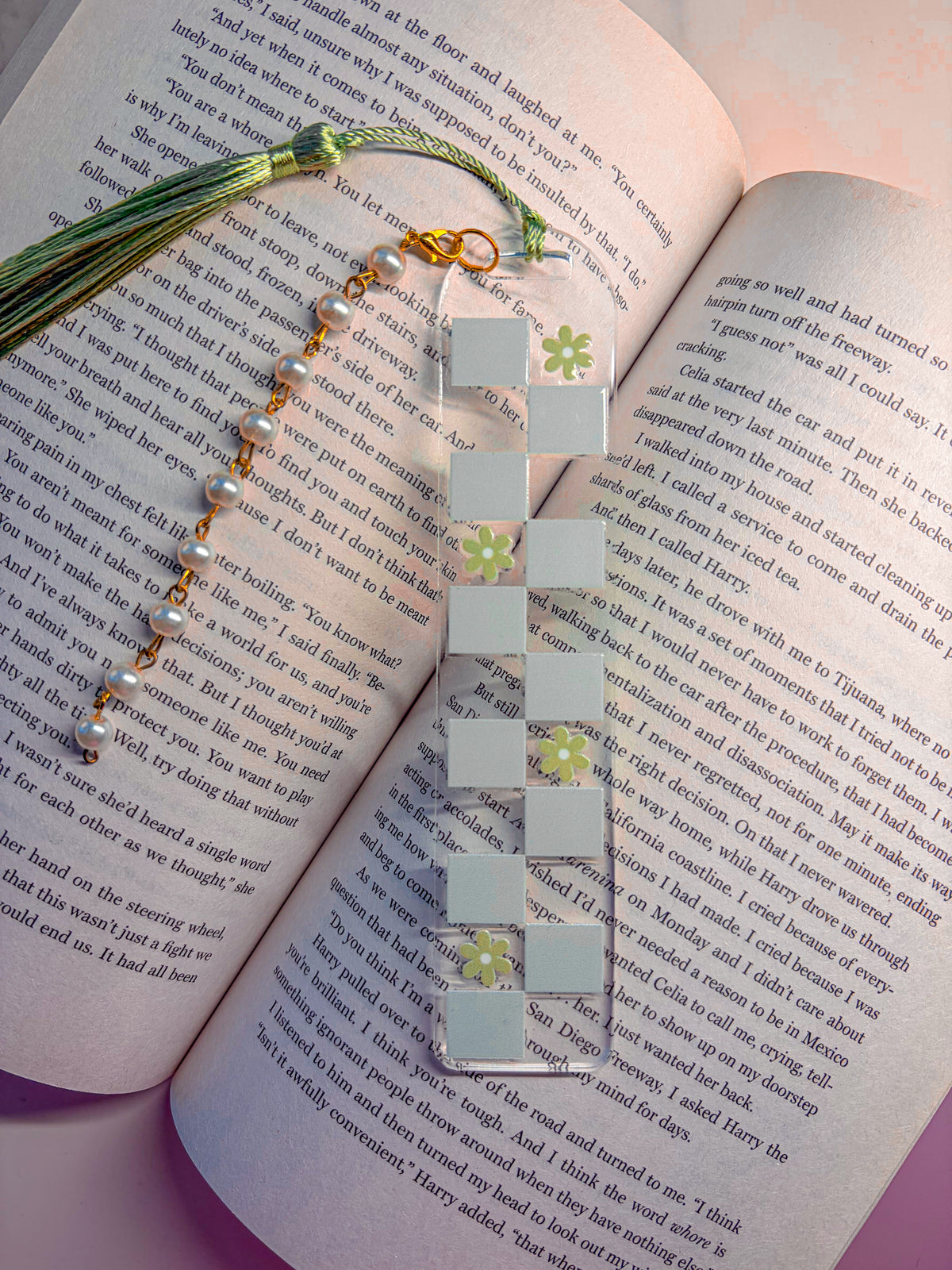 Floral Checkered Acrylic Bookmark