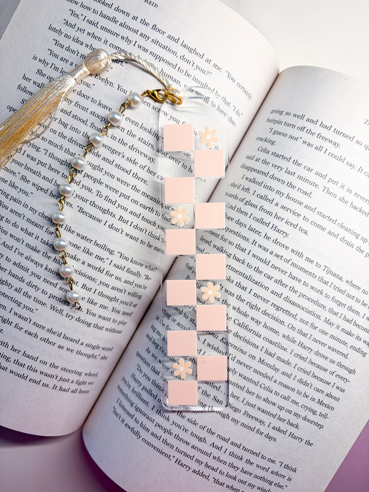 Floral Checkered Acrylic Bookmark