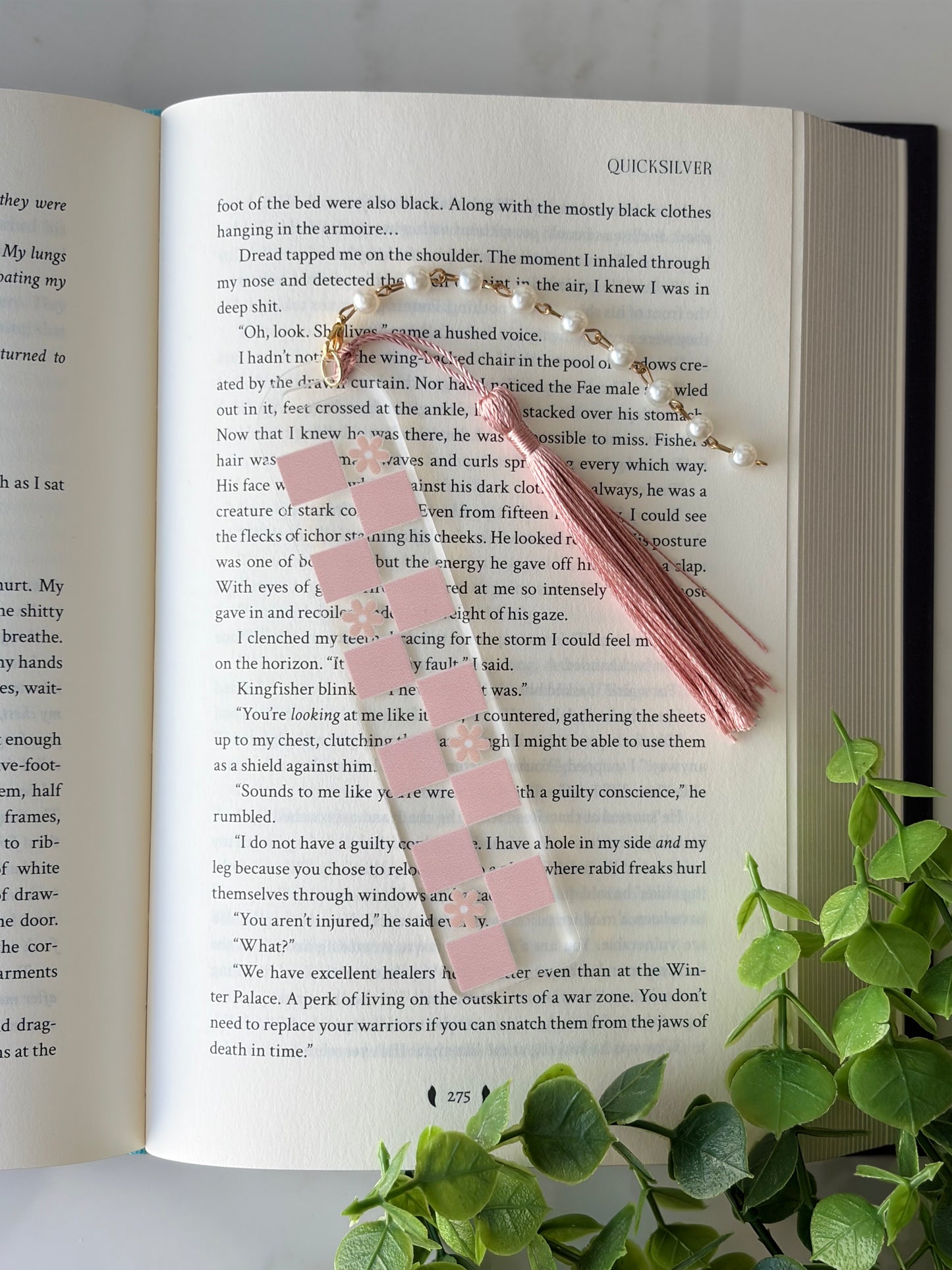 Floral Checkered  Acrylic Bookmark