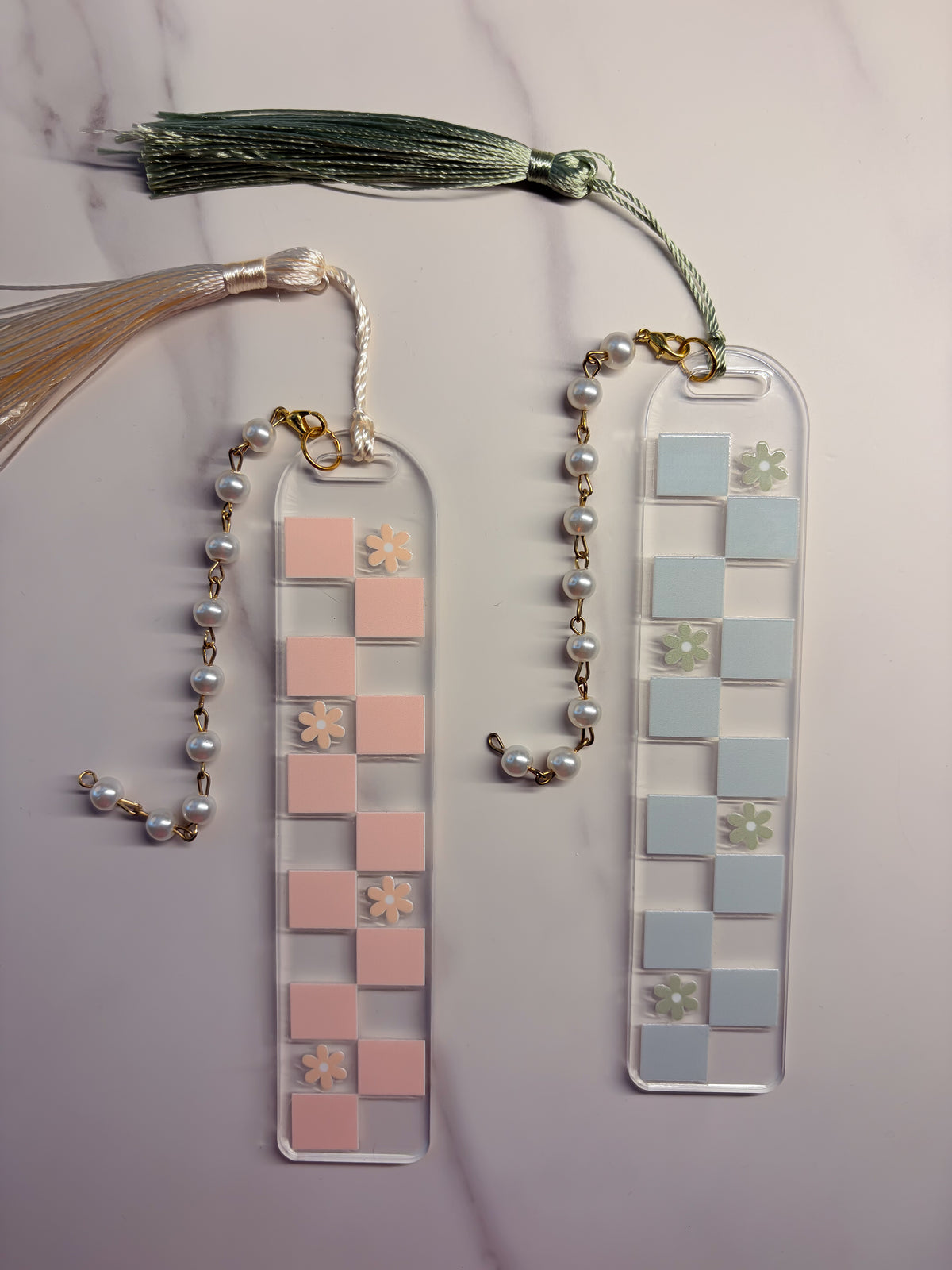 Floral Checkered  Acrylic Bookmark